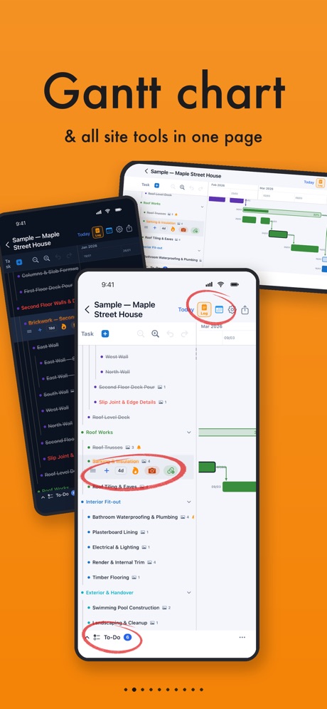 Construction Gantt screenshot: Gantt chart with all site tools on one page